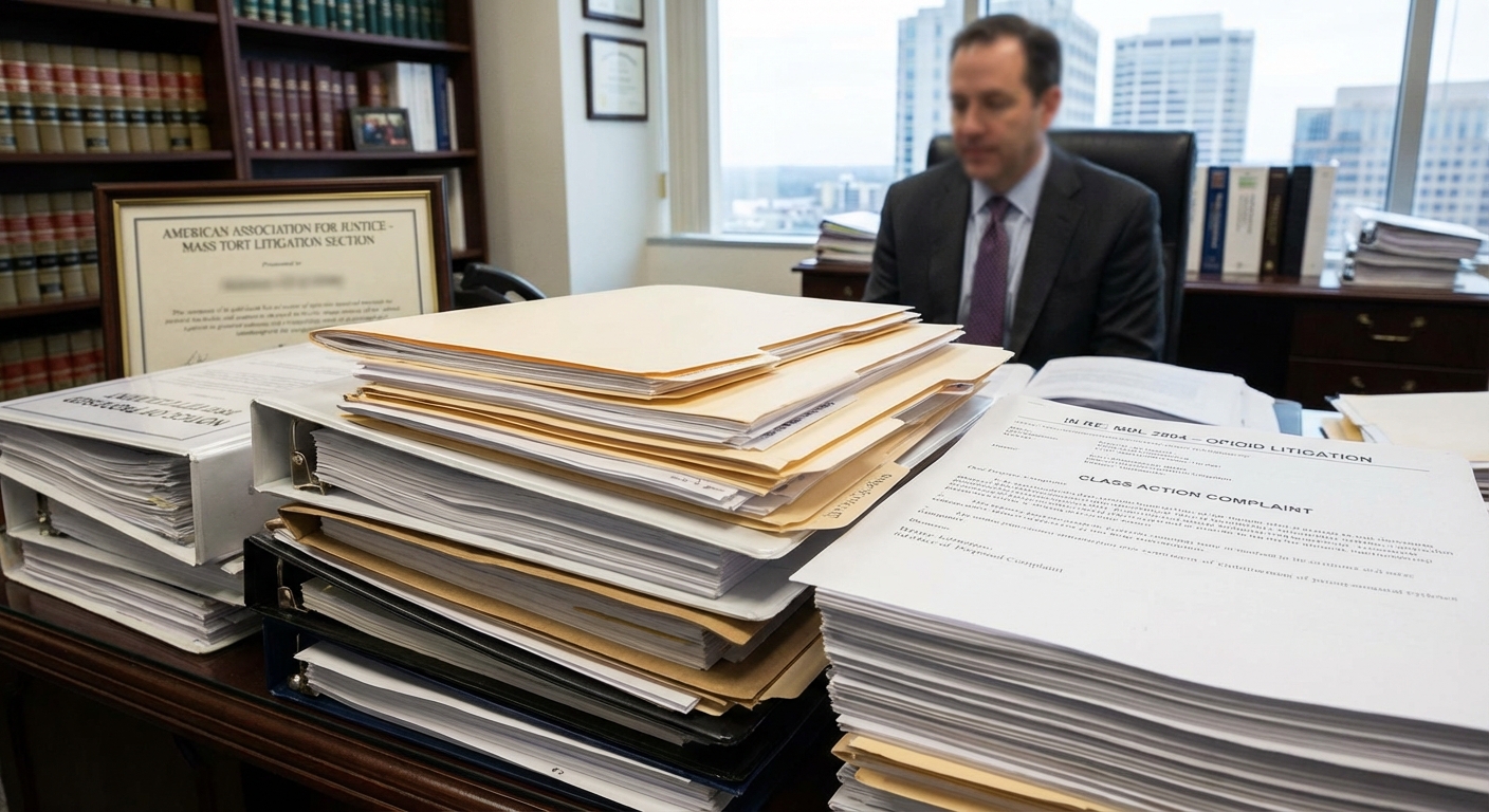 Documentos legales y pruebas que representan la preparación de casos de agravio masivo